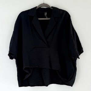 ANTHROPOLOGIE The Dylon Short-Sleeve Wide-Placket Top - Black (S)